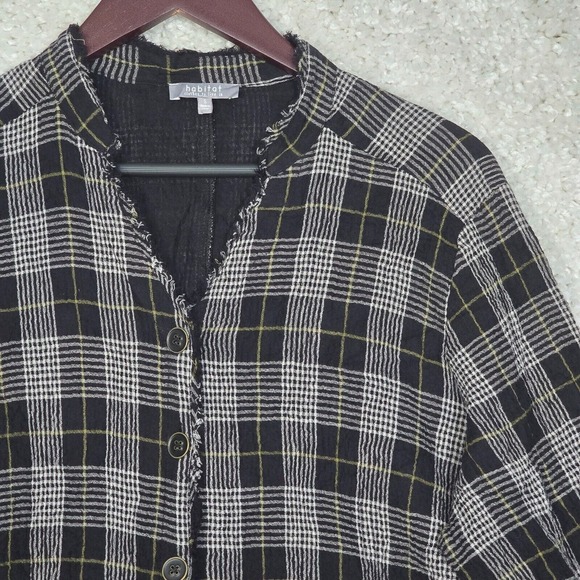 Habitat Womens Button Front Top Size Medium Plaid Long Sleeve Gauzy Lagenlook - Picture 3 of 13